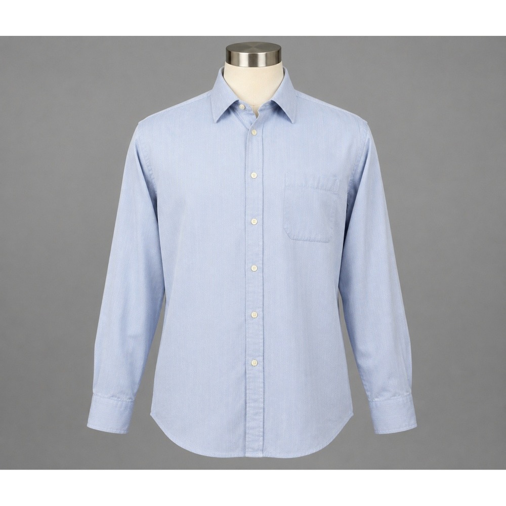 Hawes & Curtis Dress Shirt Mens 19 38 Blue Excellent Classic Fit Herringbone